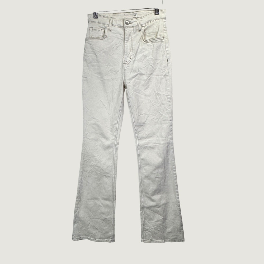 Current Elliott Flare Jeans 26 Cream High Rise Boho Minimalist Neutral‎ Chic